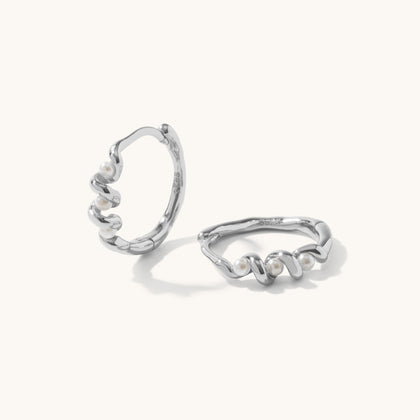 Gaia Pearl Hoops Silver